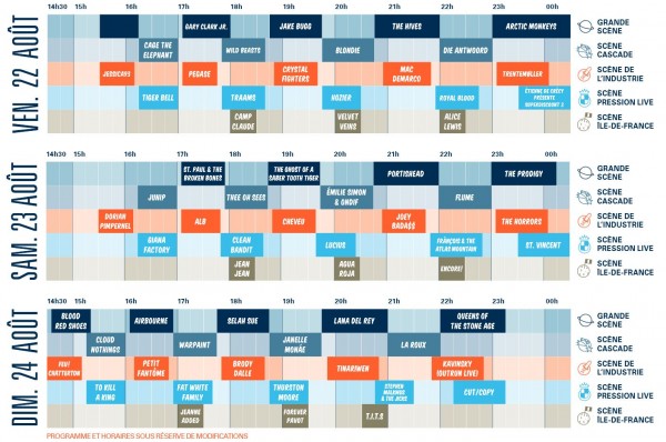 grille des horaires des concerts - Rock En Seine 2015